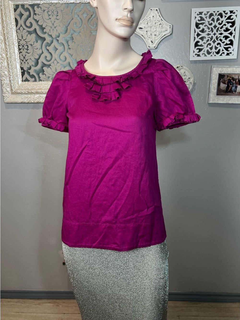 Marc by Marc Jacob’s Fuschia Magenta Ruffle Neck Short Sleeve Top